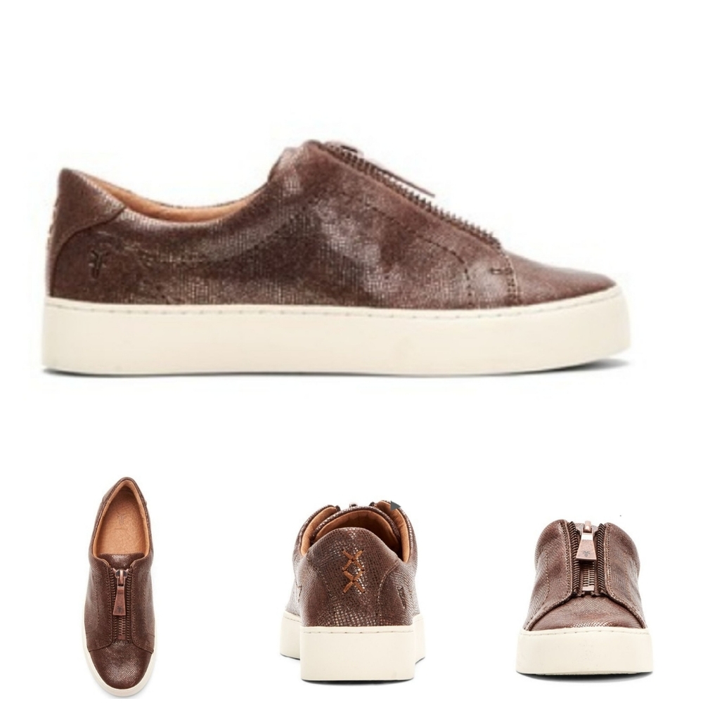 Frye Lena Metallic Leather Embossed Snake Sneakers